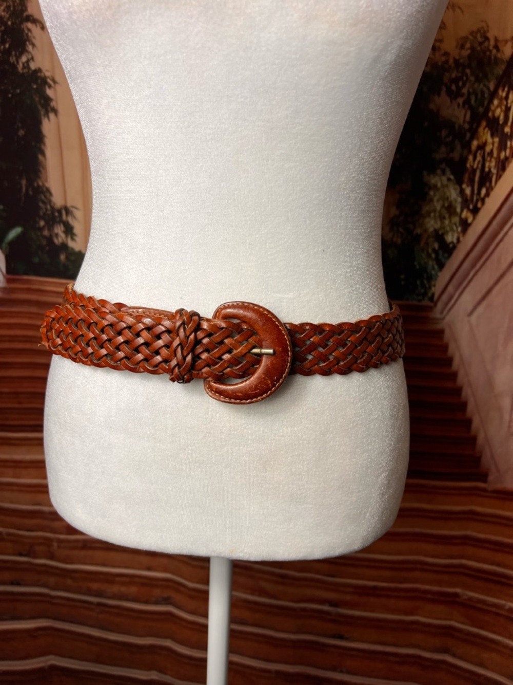 Braided Leather Woven Belt in Brown, made in Turkey, size Medium